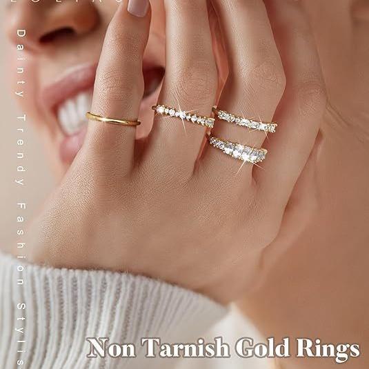 4PCS 14K Gold Plated Stackable Ring Set for Women – Dainty CZ Bands for Women