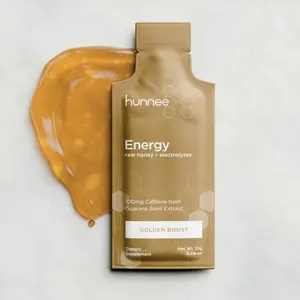 HUNNEE Energy Golden Boost | Raw Honey Electrolytes Dietary Supplement | Gluten-Free, Nut-Free, Non-GMO, Plant-Based | 21g 0.74 oz