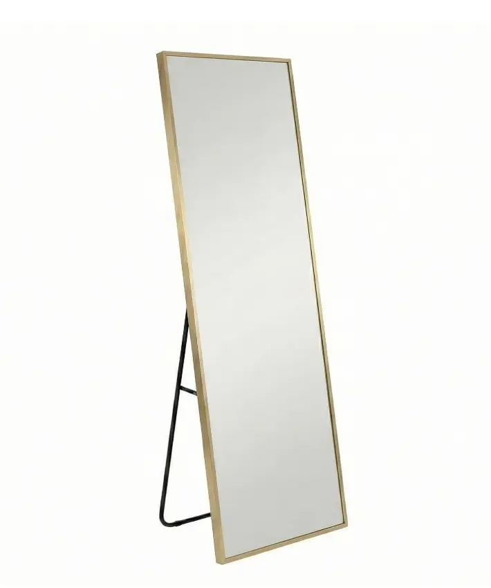 59"x16"Full Length Mirror Floor Standing, Anti-Rust Aluminum Frame, Rectangle, Gold