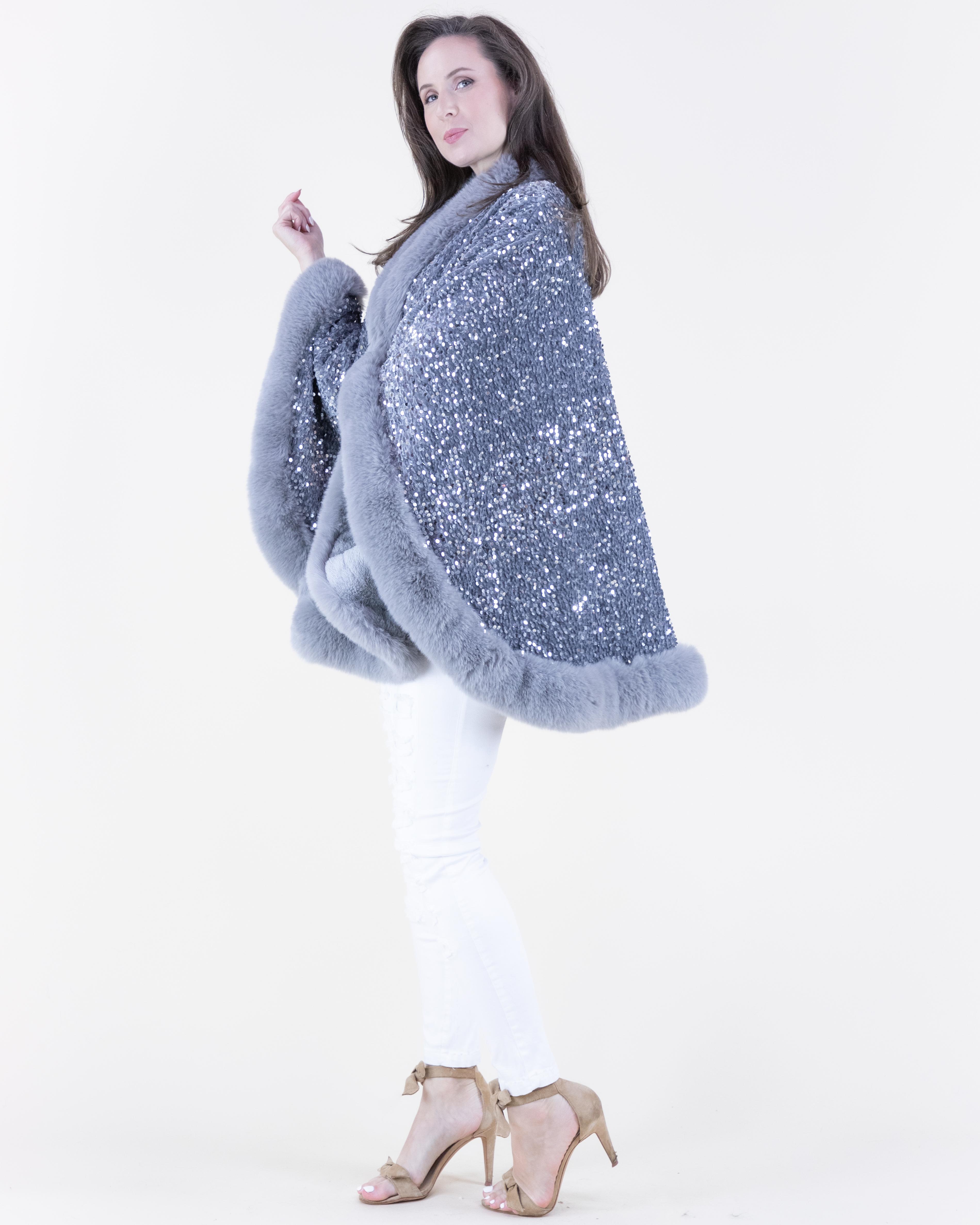 Women's Luxurious Sequin Faux Fur Trimmed Evening Cape Poncho - Elegant Outerwear for Special Occasions Women's Luxurious Sequin Faux Fur Trimmed Evening Cape Poncho - Elegant Outerwear for Special Occasions