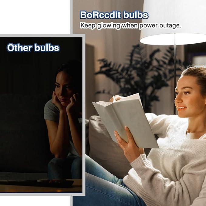 4 Pack Rechargeable Emergency Light Bulbs, Battery Powered Energy Efficient LED Light Bulb 6000K Daylight E26 120 Volt 9W 60W Equivalent with 1200mAh for Home Power Outage Camping Hurricane