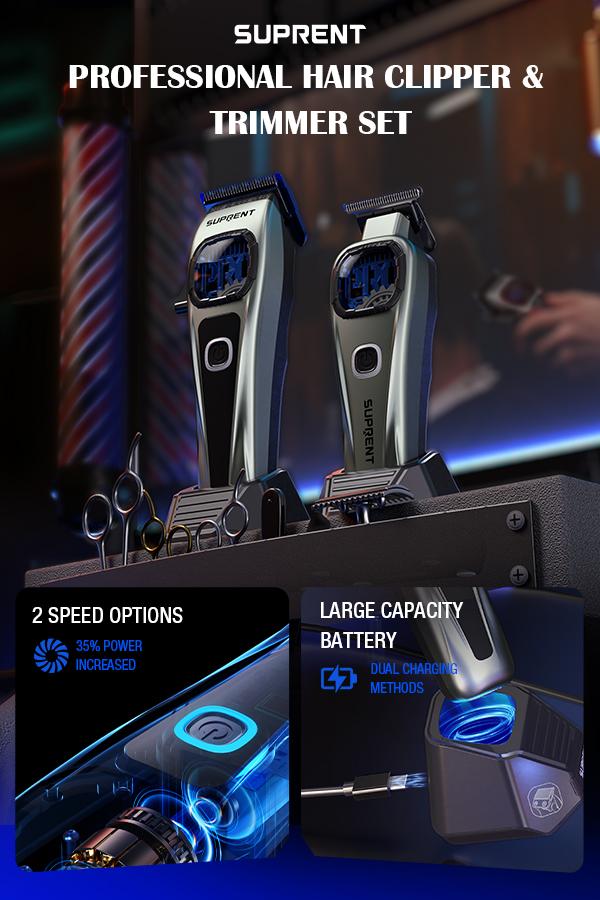 Suprent Barber Clipper-10000 RPM Motor Thermally Stable Ceramic Blade- Cordless Hair Trimmer Set for Barbers with Charging Base - Premium Hair Clipper Kit - Gift for Men