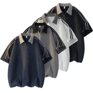 Men’s fashion casual short sleeves with a half-zip design; regular fit, solid color, basic style, street style, versatile for outdoor wear and streetwear.