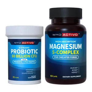 MyoActivo 60 Billion CFU Probiotic and 5-In-1 Magnesium Complex Healthcare Fitness Supplement Edible Dietary Bathroom