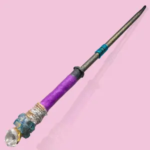 Handmade Crystal Enchanted Wand with Purple Grip and Sparkling Top for Enchanting Spells