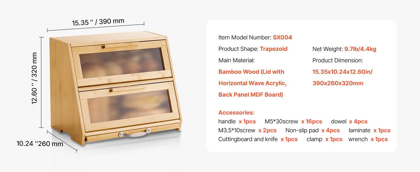 Double Layer Bread Box For Kitchen Counter - Bamboo Storage Container Natural Finish, Two-Tier, Airtight Seal, Stackable Pantry Organizer, Eco-Friendly Natural Bamboo Bread Keeper, Countertop Organization And Fresh Bread Storage