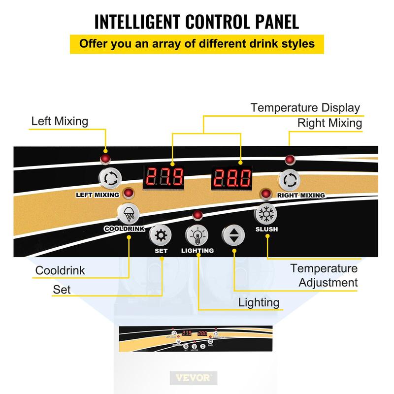 VEVOR Commercial Slushy Machine, 15Lx2 Tank Margarita Maker, 1000W Stainless Steel Smoothie Frozen Drink Maker for Supermarkets Cafes Restaurants Bars Home Use