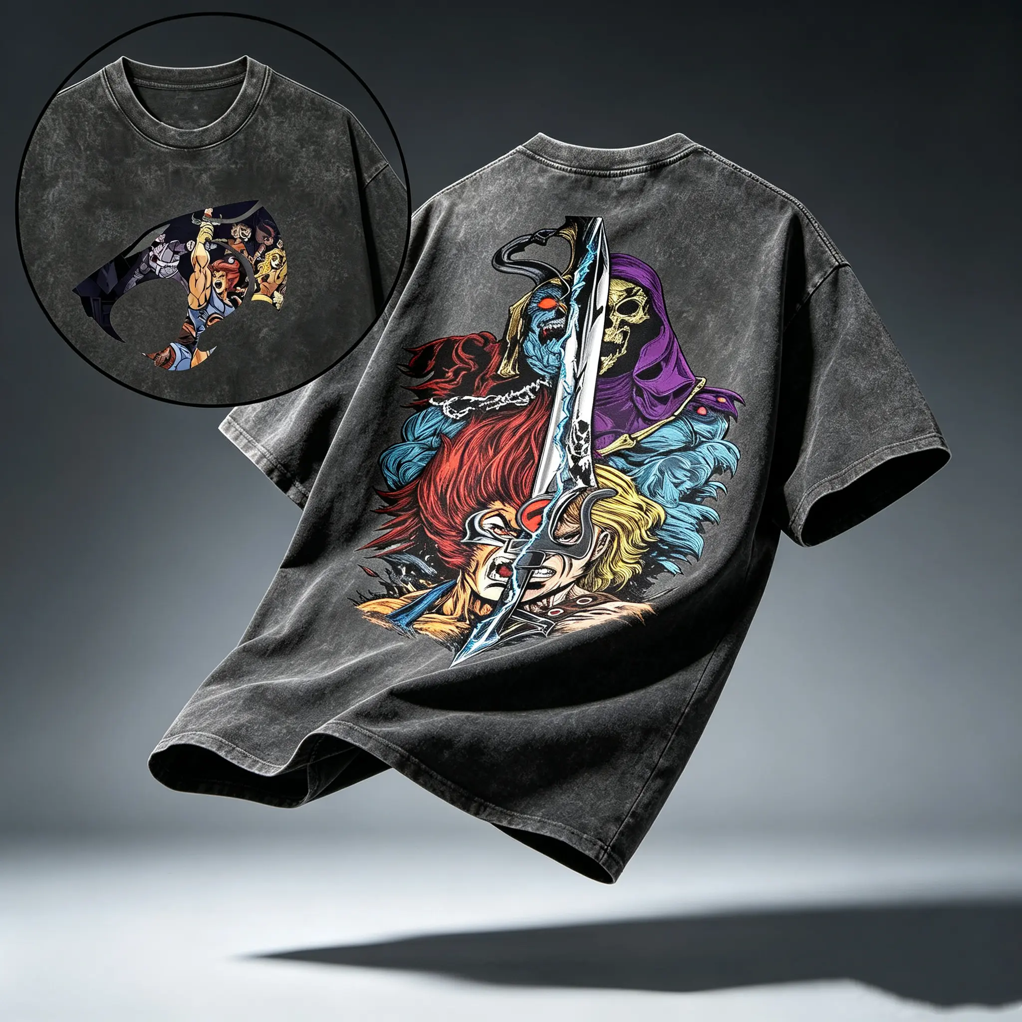 Throwback 90s Thundercats Vintage Washed Oversized Graphic Tee for Retro Streetwear Lovers in Faded Charcoal Black with Dual Styling Flexibility and Ultra-Crisp Screen Printing