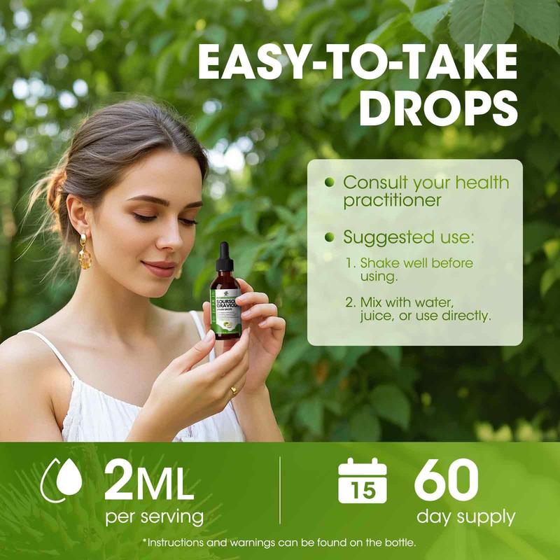 Soursop Graviola Liquid Drop for Cell Support & Regeneration, Immune System and Gut Health Support, Pure Soursop Bitters Liquid, High Absorption, Sugar/Gluten Free, Natural Flavor, 2 Fl Oz