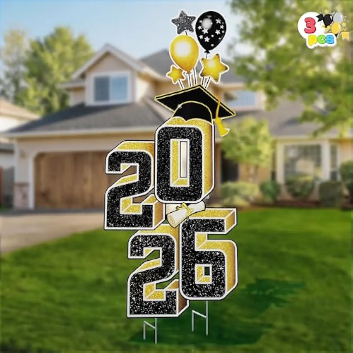2.8FT Graduation Yard Sign Class of 2026, Black & Gold Graduation Decorations Class Of 2026 For High School College Graduation Supplies