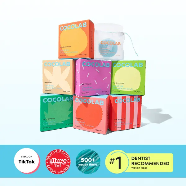 COCOLAB Cocofloss Dental Floss - Award-Winning, 500+ Woven Waxed Fibers, Coated in Coconut Oil for Freshness & Plaque Removal - 33 Yd, 2-Month Supply Oral Hygiene Kit Vegan