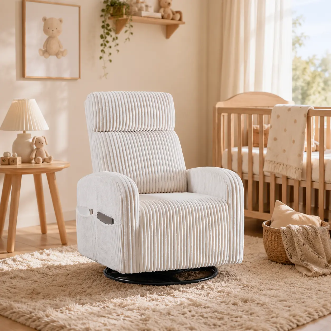 【On Sale】Yaheetech Corduroy Swivel Nursing Glider Chair with Side Pockets, High-Density Foam, 300 lb Capacity, Easy Assembly, 27" W x 35" D x 39.5" H,dorm essentials,home decor