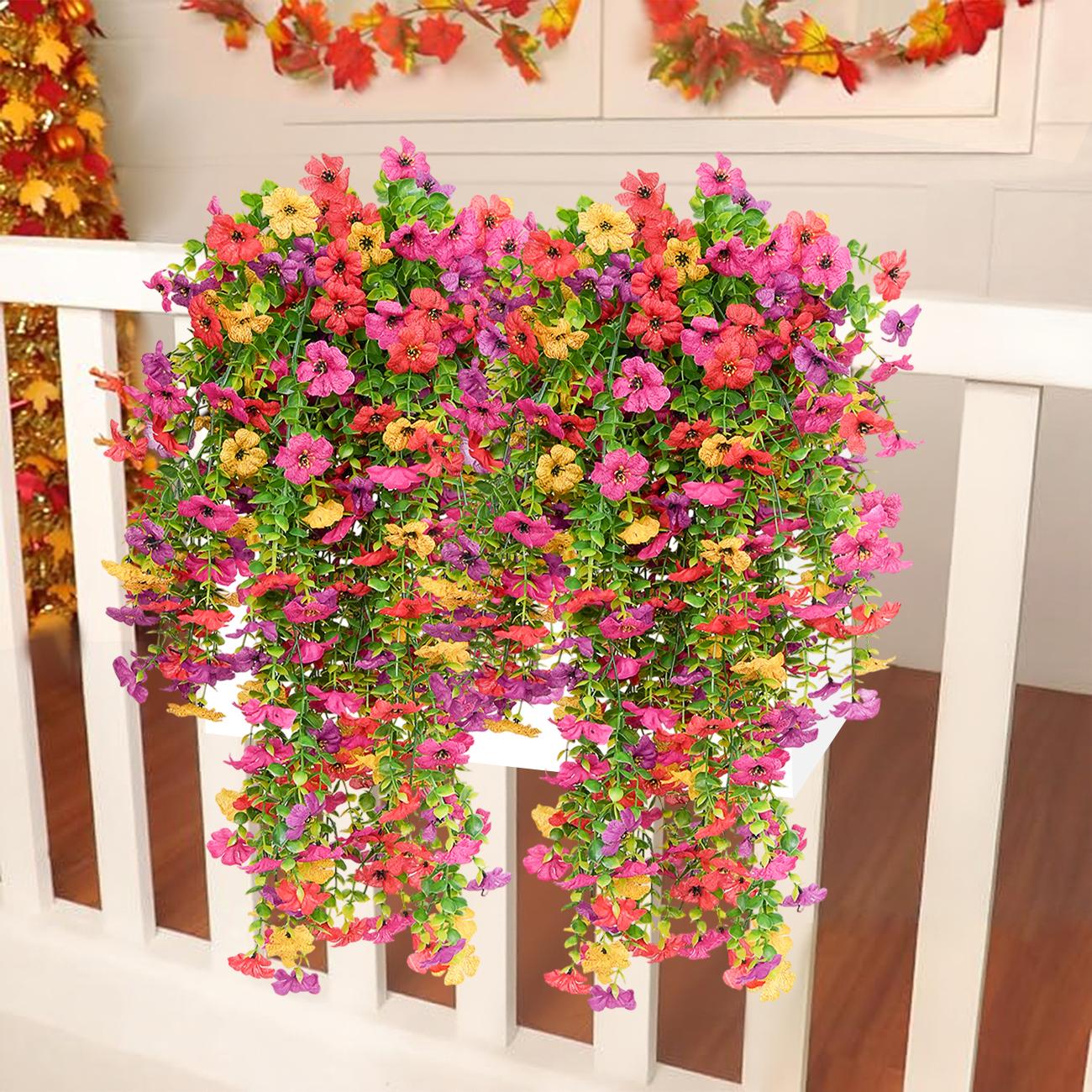 8 PCS Faux Silk Daisy with Eucalyptus Leaves, Artificial Fake Hanging Flowers Plants for Outdoor Autumn Decoration,UV Resistant Look Real Long Trailing Vines for Outside Home Indoor Planter Porch Patio Balcony Yard Decor