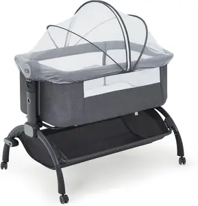 GAOMON Bedside Bassinet Baby Bassinet, 3 in 1 Bedside Sleeper with Baby Co-Sleeper Travel Crib with Detachable Mosquito Net & Storage Basket | Adjustable Height, Wheels Included
