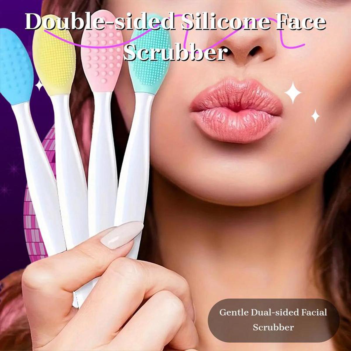 Lip Scrub Brush(4 PCS),Lip Scrubber Exfoliator,Double-Sided Silicone Lip Exfoliating Tool for Dark Lips,Nose Scrubber Lip Mask Applicator,Gentle Lip Exfoliator Scrubber Brush for Smooth,Soft,Bright,and Healthy Lips