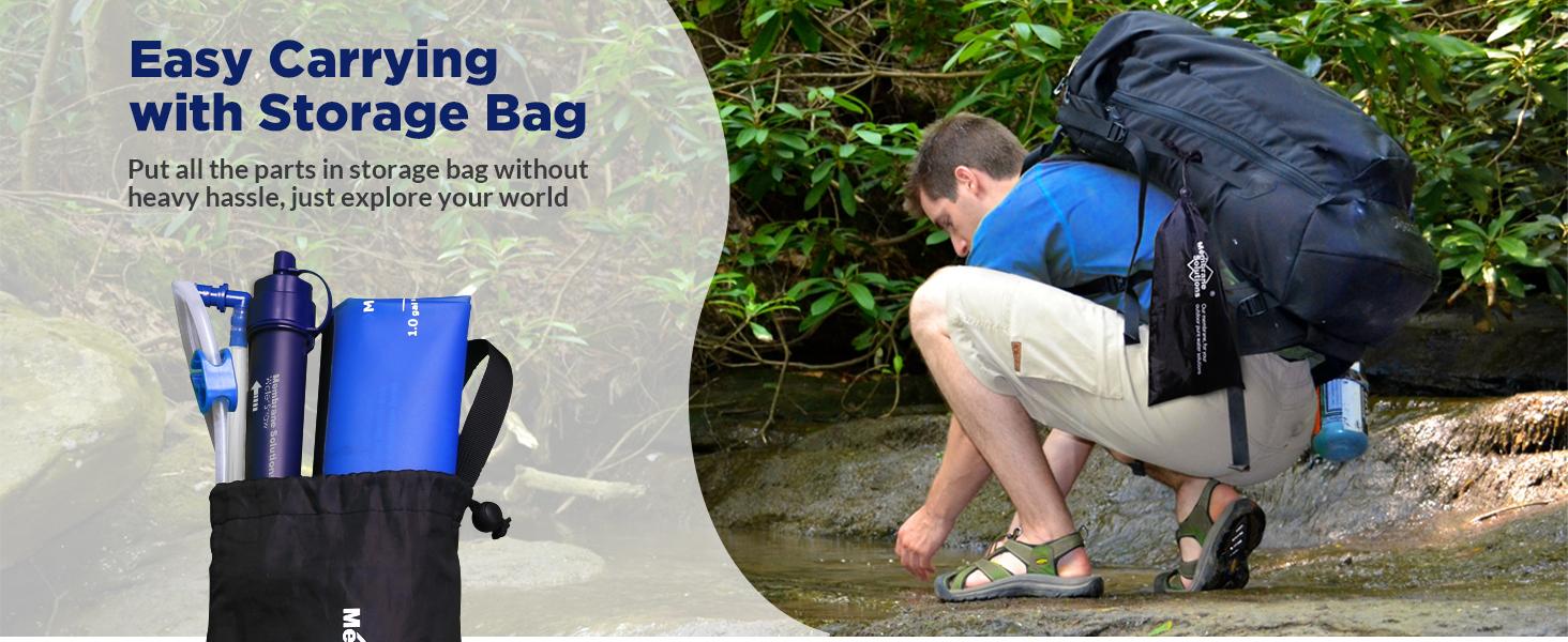 Membrane Solutions 1 Gallon Gravity Water Filter 0.1-Micron with Adjustable Tree Strap Storage Bag,Survival Gear Camping Emergency Preparedness