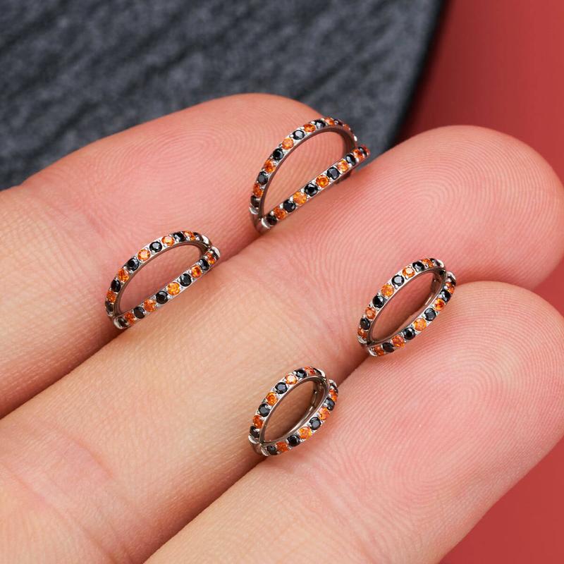 Oufer Halloween 20G AAA+ Grade CZ Hinged Double Row Nose Nostril Piercing Hoop Ring 316L Stainless Steel 5mm-12mm Inner Diameter for Conch Helix Lobe Tragus Cartilage Jewelry