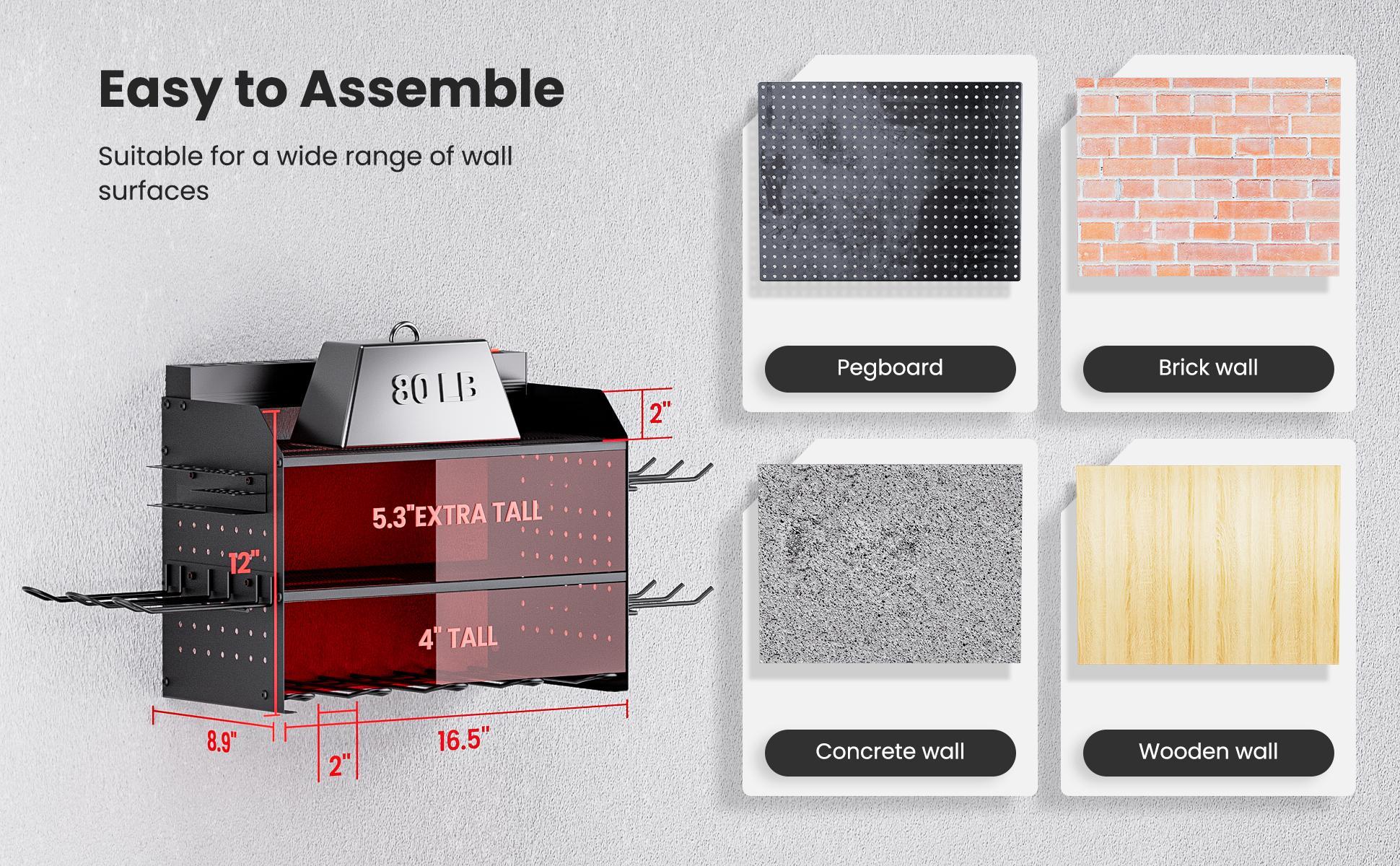 TRZZ   Power Tool Rack with Charging Station Wall Mount 3-Layer Efficient Storage Garage Tool Storage Shelf Heavy Duty Iron Construction 80 LB Load-Bearing for Workshop Garage Parts,Warehouse & Closet