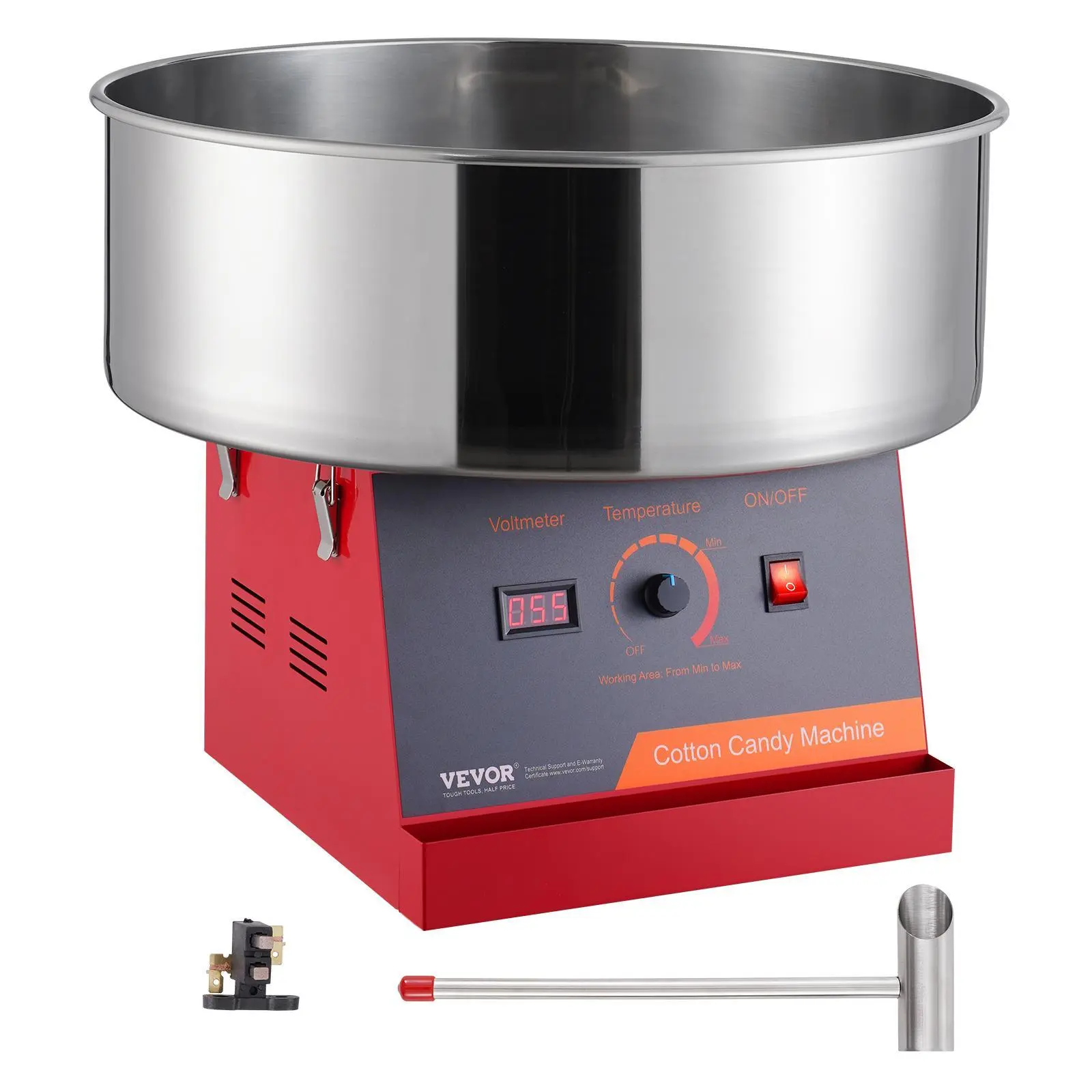【Summerfinds】VEVOR Electric Cotton Candy Machine, 1000W Candy Floss Maker, Commercial Cotton Candy Machine with Stainless Steel Bowl, and Sugar Scoop, Perfect for Home Kids Birthday, Family Party (Red)