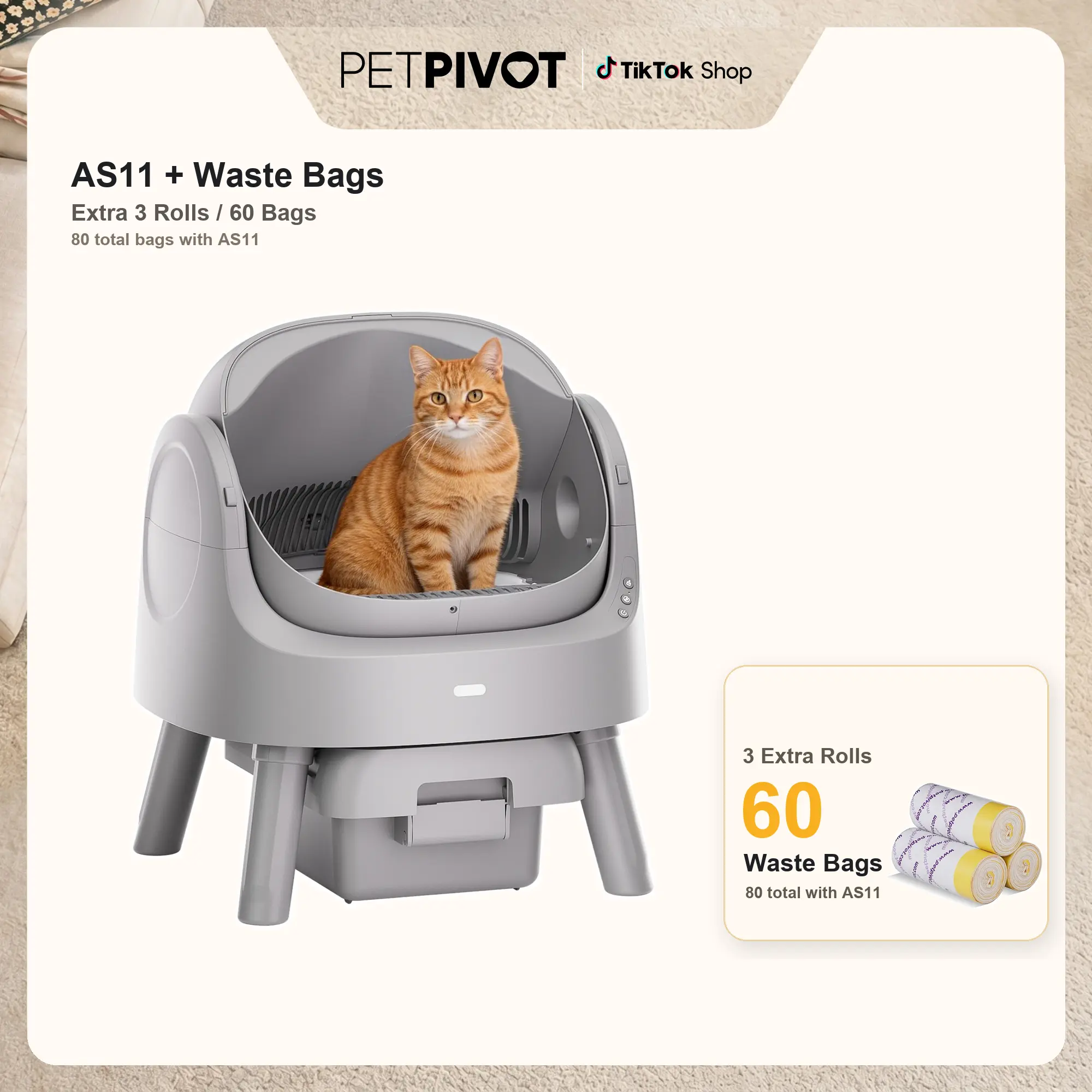 PetPivot AutoScooper Open-Top Automatic Self-Cleaning Cat Litter Box - Pull & Wrap, Odor-Free, Sealed Drawer Odor Traps, Up to 14 Days Scoop-Free, 6.5L/1.72Gal & 7L/1.85Gal Capacities, Limited-Time 80 Total Waste Bags (Extra 60 Included), Back to school