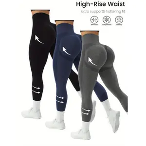 3-Pack High-Rise Sports Leggings for Women - Polyamide Blend, Comfort Stretch, Compression Tummy Control, Seamless for Yoga & Base Layer Fitness PantsGift
