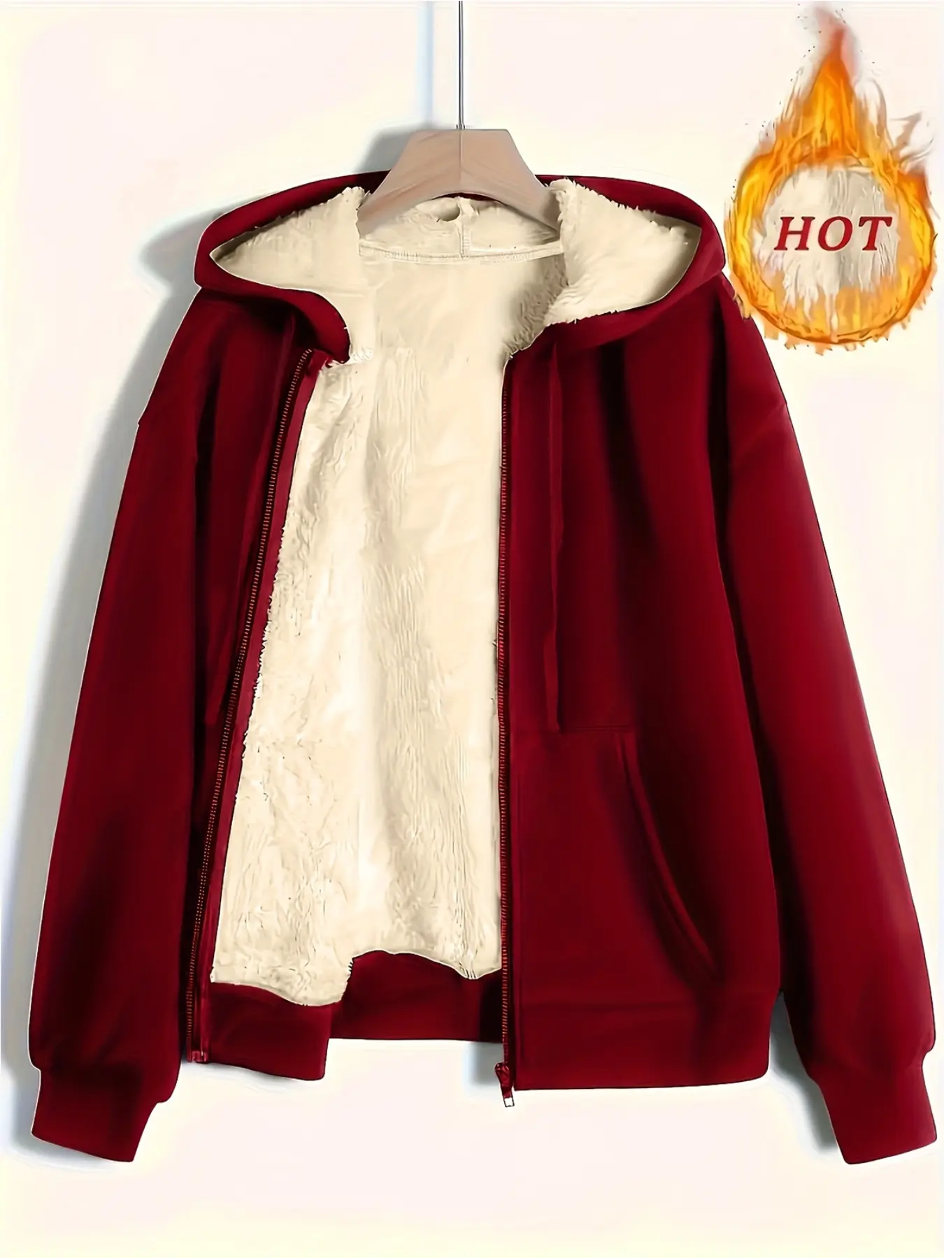 Women's Winter Warm Plush Hoodie Jacket, New European Style Casual Solid Fleece Jacket, Long Sleeve Drop Shoulder Design, Fall & Winter Fashion, Womenswear
