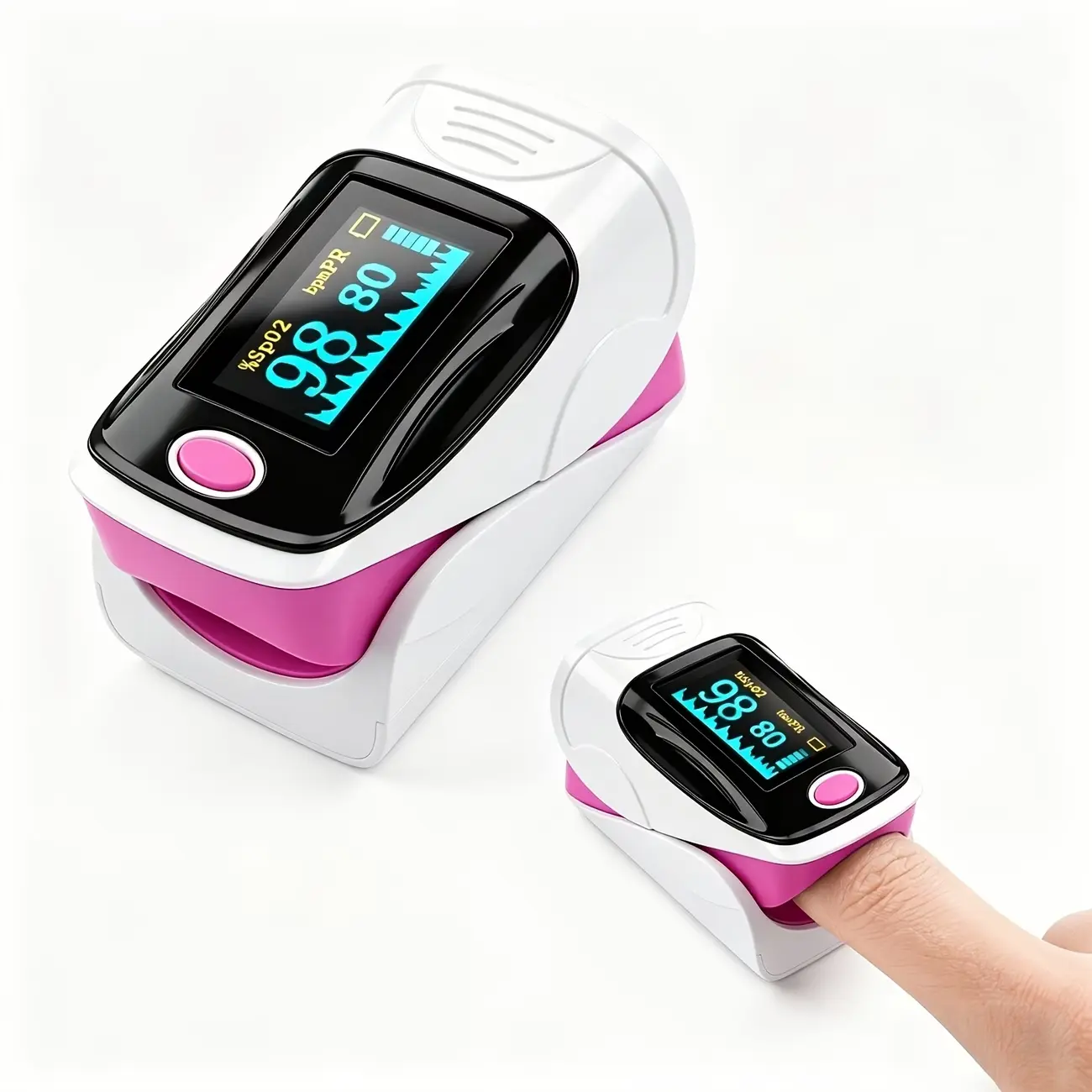 Unisex Adults Pink Portable Fingerclip Fit Fingertip Monitor, Compact Wearable Device with Vivid LCD Touch Start, Auto Power & HD Display for Gym/Outdoor Sports