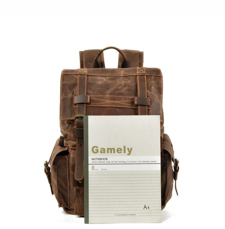 Vintage Waxed Canvas Laptop Backpack – Water Resistant Travel & Work Bag with Crazy Horse Leather for Men & Women