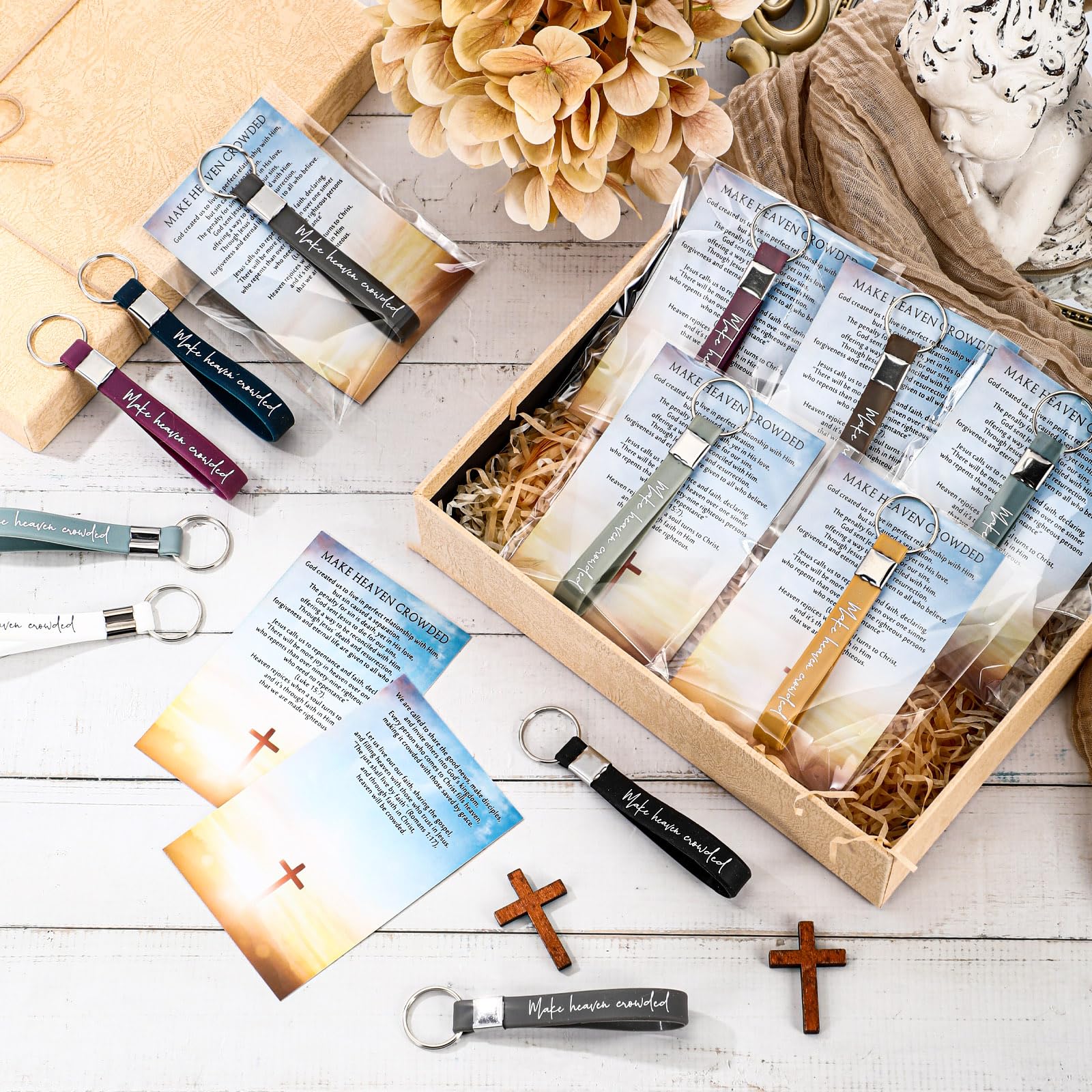 24 Set Easter Make Heaven Crowded Keychains with Inspirational Card Christian Trendy Keychains Wristlet Bible Verse Keychain for Family Friends Church Pastor Clergy Easter Gift Easter Basket Stuffers Fillers