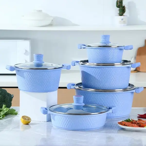 Premium Blue Diamond-Textured Non-Stick Cookware Set