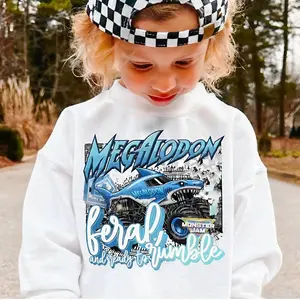 Youth and Adult Megalodon Feral and Ready to Rumble Monster Truck Graphic Sweatshirt or T-shirt, Racing Events, Monster Jam shirt, Monster Truck shirt, Off-Road Motorsports Tee, Monster Truck Fan Gift, Youth clothing, summer outfit, Racing Fan Gift