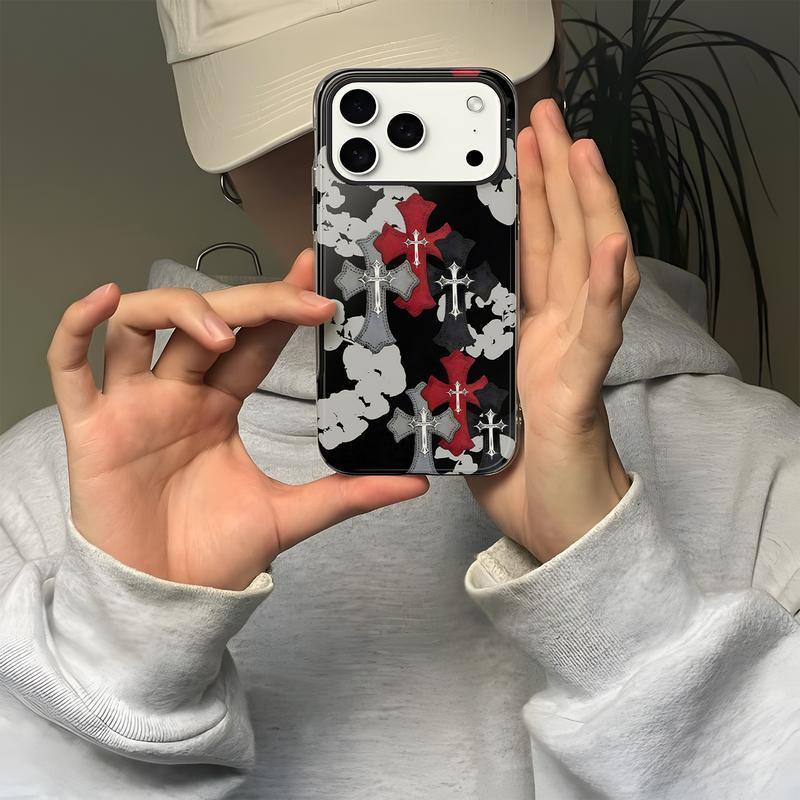 Tough Phone case Luxury Denim Tears x Cross Cover Black & Red Phone Case for iPhone 17 Pro Max 17 Pro 17 16 15 14 13 12 11 Series Protective