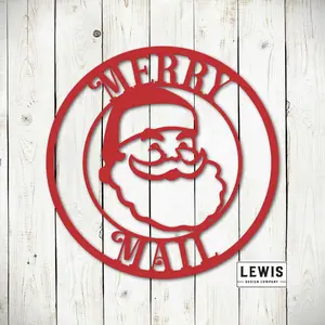 Merry Mail Santa Metal Sign | Christmas Mailbox Decor
