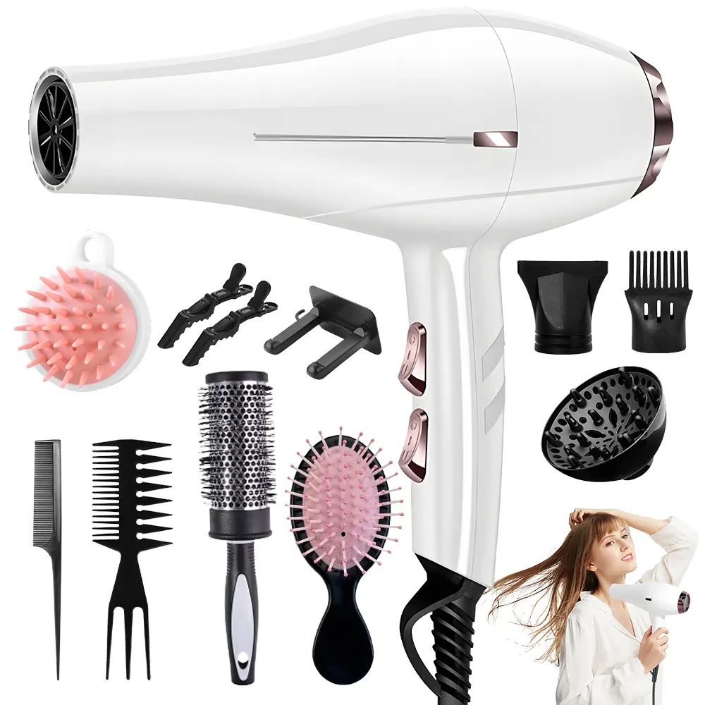 Morfone Ionic Hair Dryer with 12 Styling Attachments, 3 Heat Settings, 2 Speeds & Cool Shot, Lightweight Blow Dryer for Home & Travel