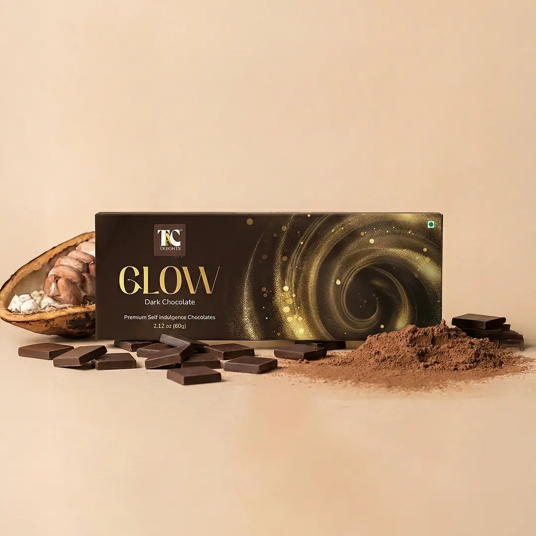 TAC Delights GLOW Chocolate for Men/Women (1 box of 6 serving bars ); 2.12 oz - Premium Dark Chocolate bar - Helps support a healthy, refreshed-looking glow.