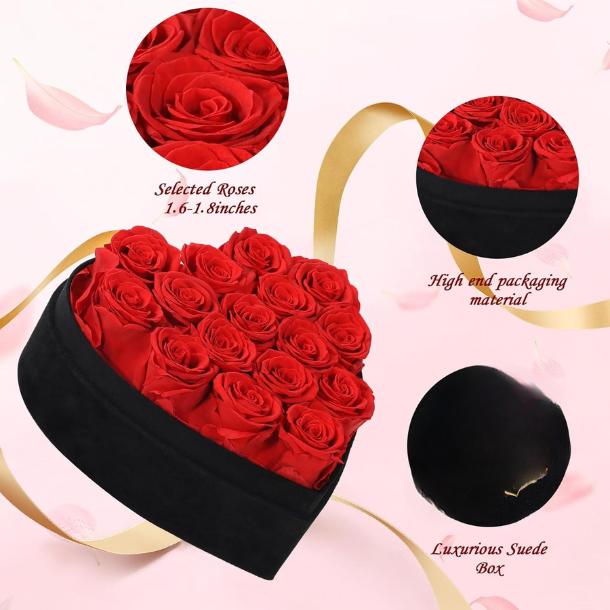 Luxury Forever Real Roses in Suede Box - 16-Piece Preserved Flowers Roses Gifts for Delivery Prime Birthday, Valentines's Day, Mother's Day,Anniversary, Graduation Gifts for Her (Red)