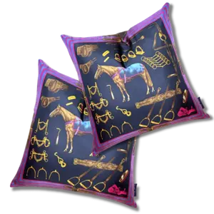 Equestrian Navy Vintage Silk Scarf Pillows 22"