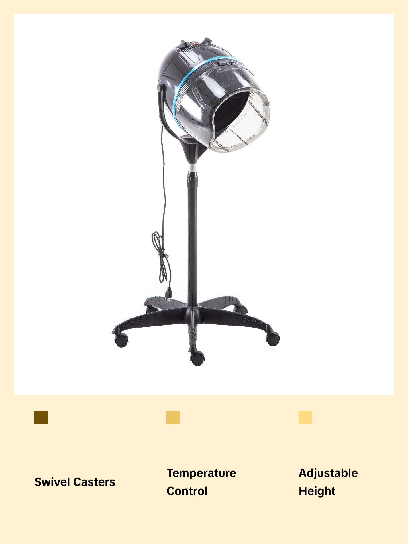 BarberPub 1300W Adjustable Hooded Floor Hair Bonnet Dryer Stand Up Rolling Base  Hot Perm Heating Element VHD08