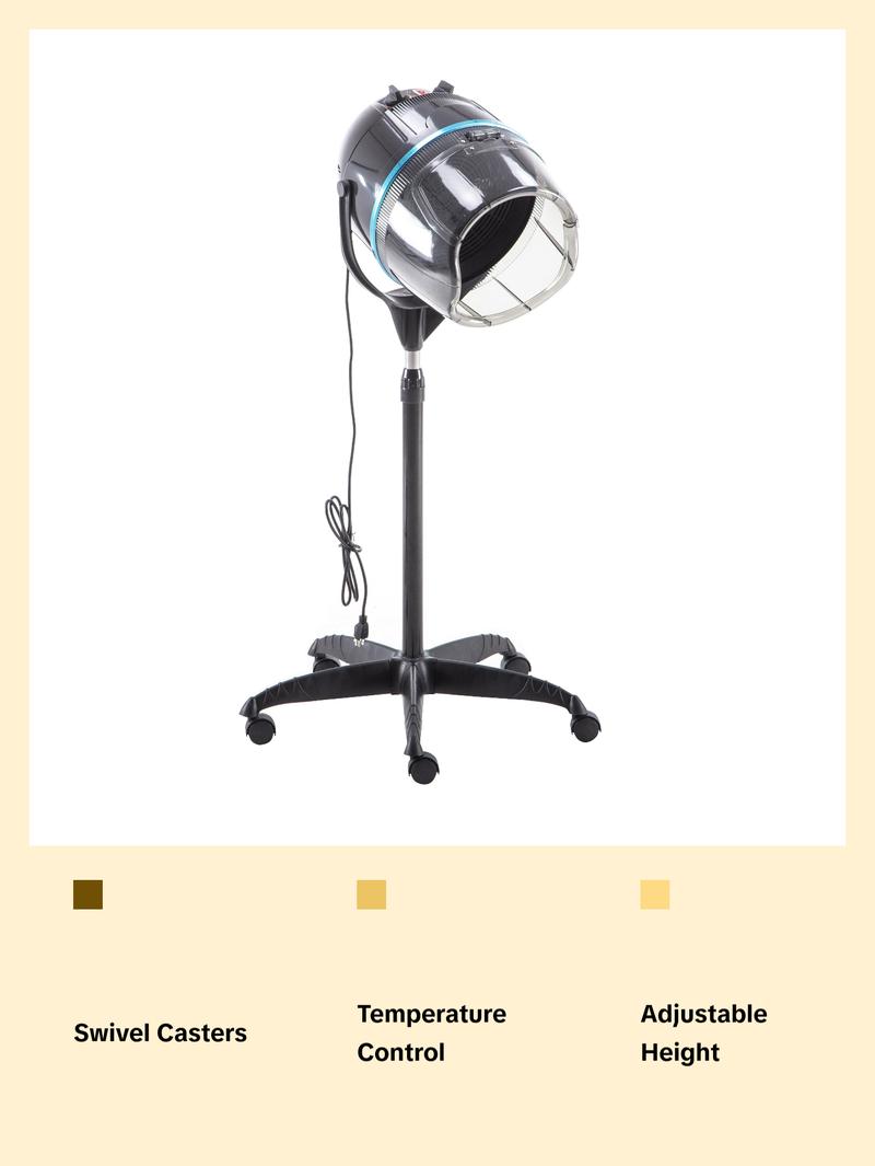 BarberPub 1300W Adjustable Hooded Floor Hair Bonnet Dryer Stand Up Rolling Base  Hot Perm Heating Element VHD08