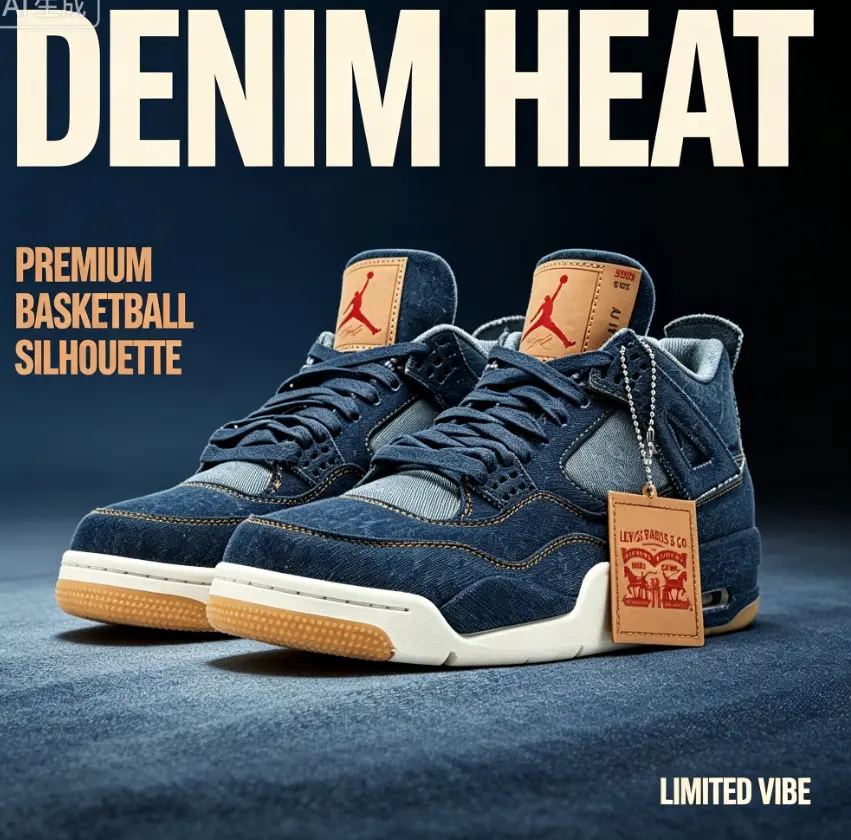 Retro basketball shoes crafted with thick washed denim, deep navy finish paired with warm tan tags & vintage gum outsole; this timeless pair is a must-have streetwear pick for everyday outfit upgrades