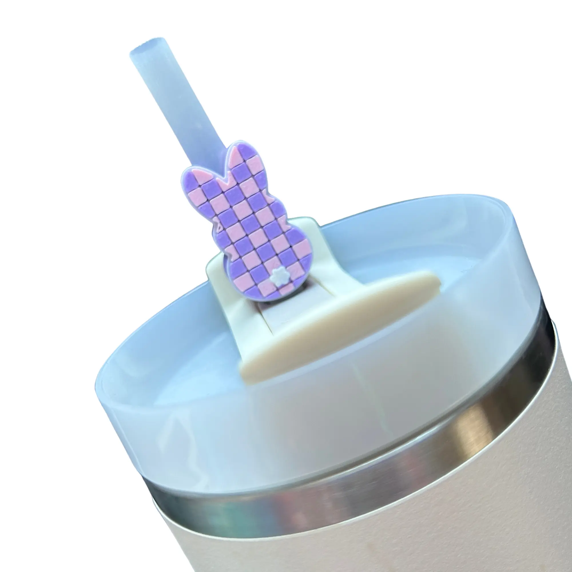 Checkered Bunny Straw Topper – 2 Size Options, Handmade 3D Printed Straw Charm, Made to Order Easter Cup Accessory