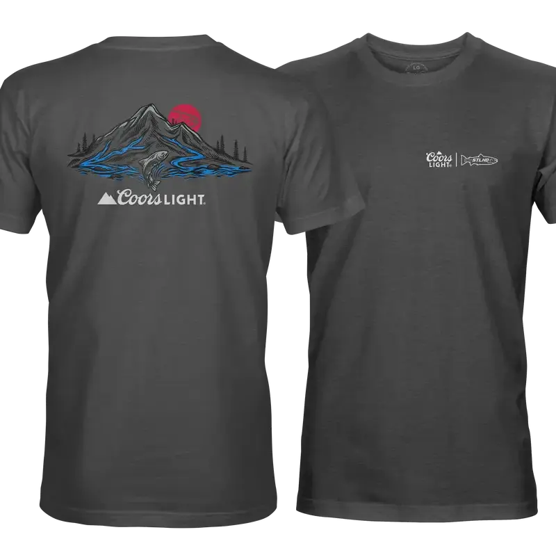 Coors Light STLHD Mountain River T-Shirt – Outdoor Fishing Graphic Tee Featuring Custom Vintage Salmon & Nature Design, Retro Patriotic Hunting Apparel Novelty Gift for Beer & Angler Enthusiasts, Menswear Medium Men's