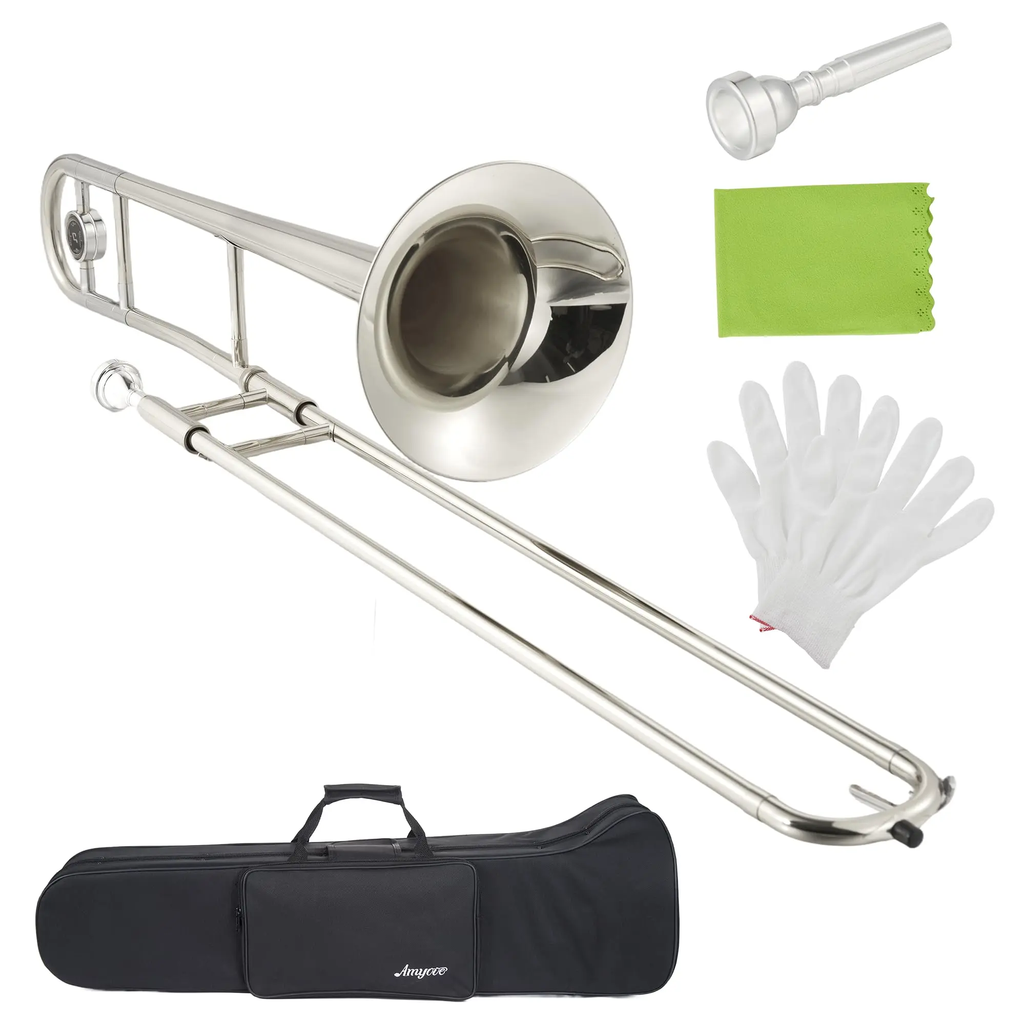 GAOMON Professional Nickel-Brass Bb Alto Trombone Complete Ready-to-Play Kit for Beginners, Students - Durable Musical Instrument with Hard Case, Mouthpiece, Cloth, Gloves, Accurate Tone, Powerful Sound, Musical Instruments, Full Kit