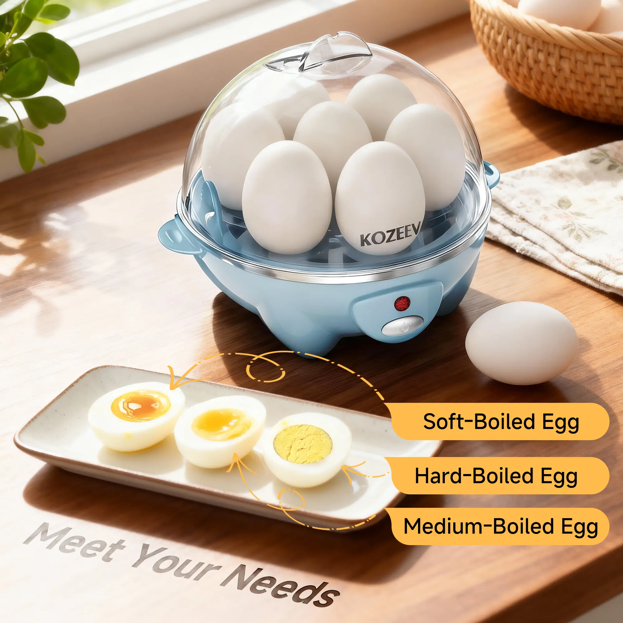 KOZEEWARM Easy Egg Cooker Electric 7/14-Egg Capacity, Soft, Medium, Hard-Boiled Egg Cooker with Auto Shut-Off, Measuring Cup Included Easy Cooking Solution