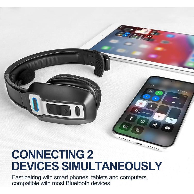 Trucker Bluetooth 5.2 Wireless Headset With Noise Cancelling Mic 35 Hours Talk Time 96 Hours Stand-by Hi-Res Audio For Phones PC