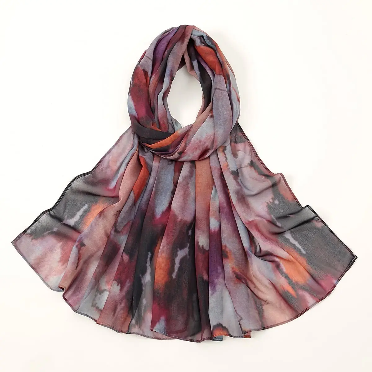 Floral Chiffon Hijab for Female, Lightweight & Comfortable Watercolor Headscarf for Everyday Casual Wear, All Seasons, Easy To Style