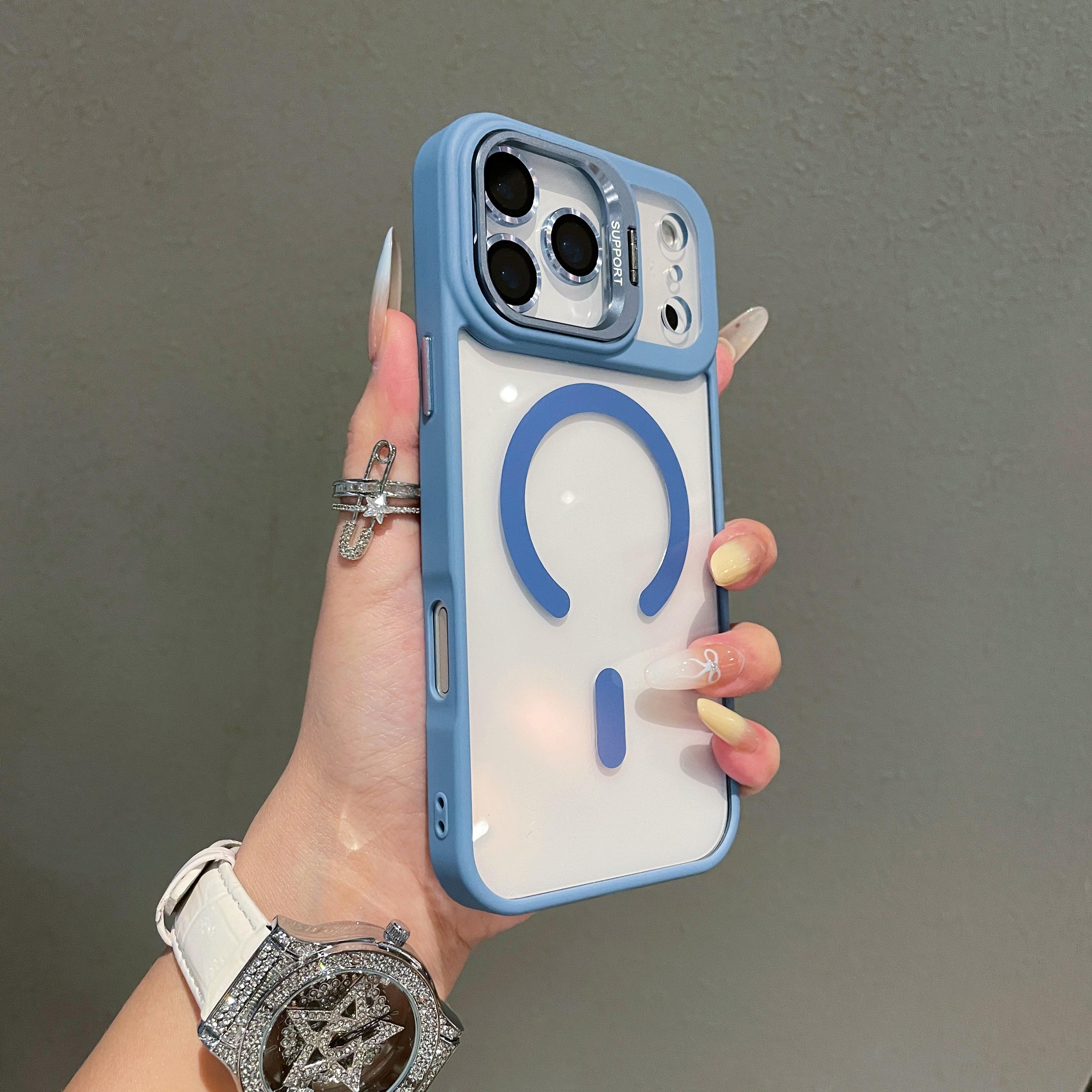 Apple iPhone 17 16 15 14 13 12 Max Plus Pro Magnetic Mobile Phone Case with MagSafe Camera Ring Holder, Military-Grade Protection, Anti-Fall, Non-Yellowing, Wireless Casing Protector Cover