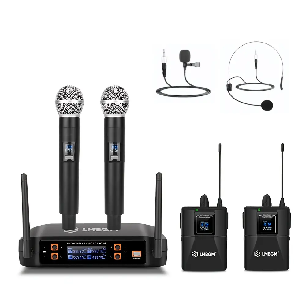 LMBGM D24 UHF Wireless Microphone System, Stable 200ft Signal, HD Sound, Headset Lavalier and Handheld Mics for Teaching Karaoke Outdoor Events