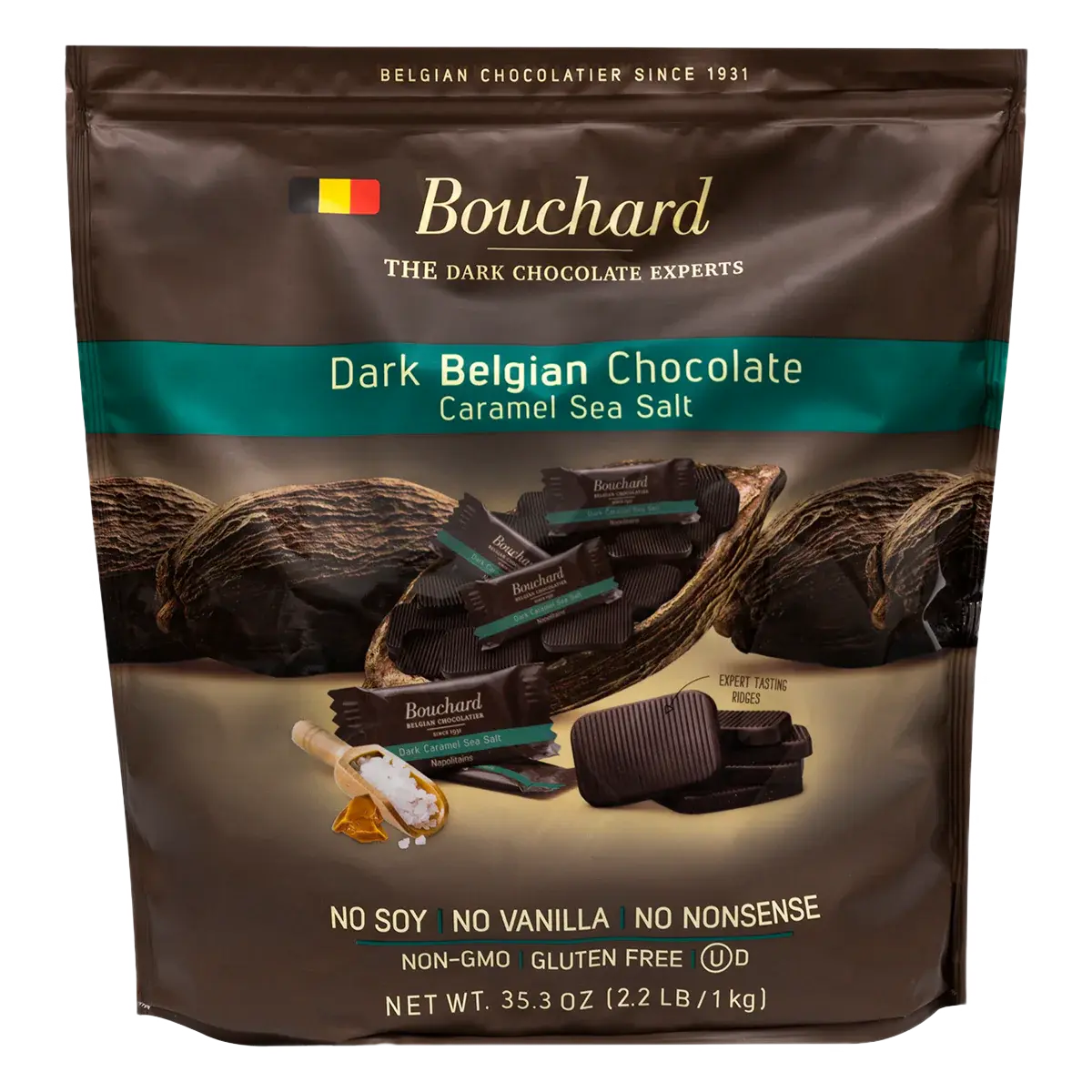 Belgian Dark Chocolate Caramel Sea Salt Napolitains 35.3 OZ (2.2 LB/1KG)