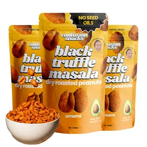 Confusion Snacks Black Truffle Masala Roasted Peanuts - 7g Protein, Gluten-Free, Seed Oil-Free (made with avocado oil), Dry Roasted, Kashmiri Red Chilis, Black Truffle blend, 100% Plant-Based, Umami Flavor